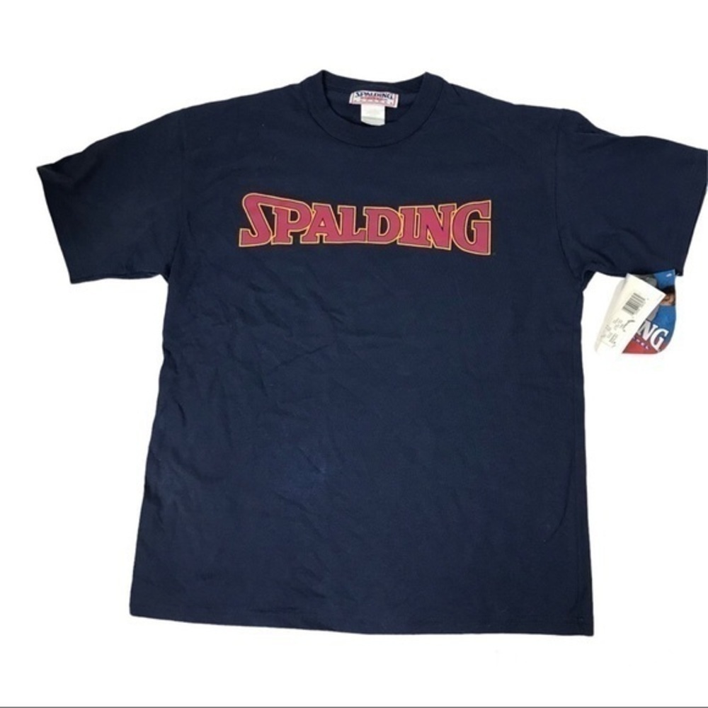Vintage Spalding Men’s Navy Blue 90s Basketball Spell Out Logo T-Shirt Size M